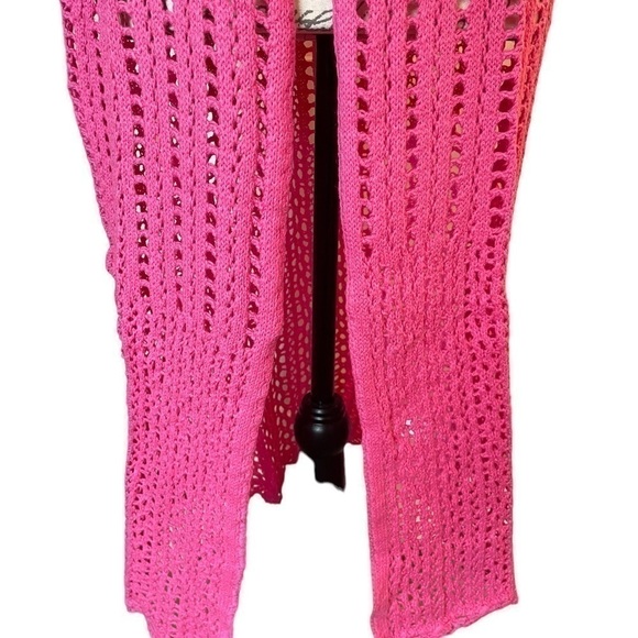 Jessica London pink long crochet knit cardigan sweater size 12 NWOT - Picture 3 of 6